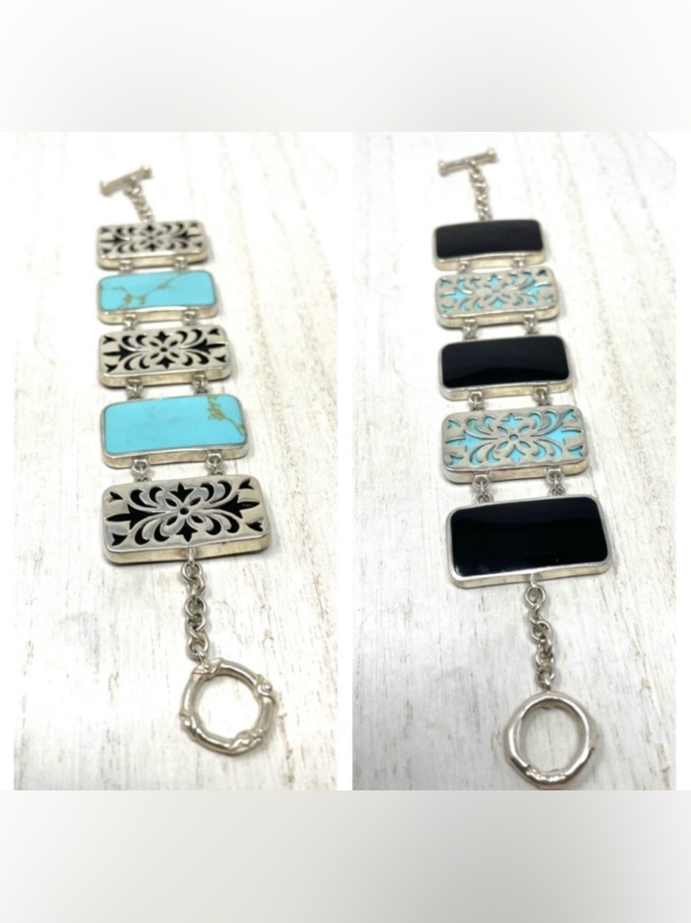 Sterling silver, turquoise and onyx reversible bracelet, NWOT